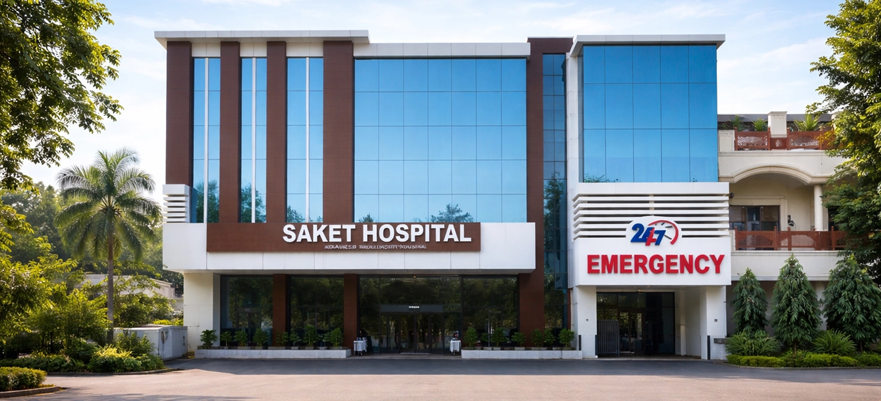 Saket Hospital Agra front view 24/7 emergency multispeciality hospital